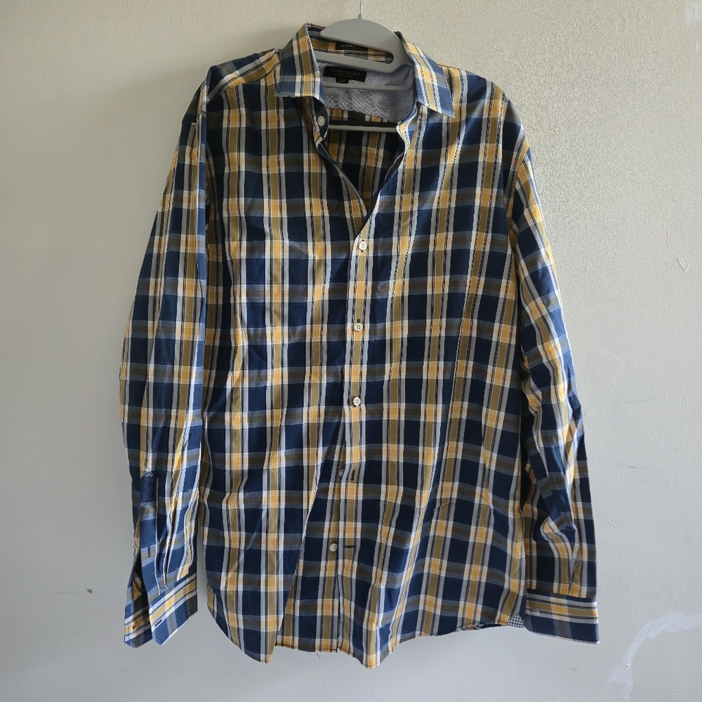 Banana Republic Shirt Button Down Camden Fit Yellow Blue Large